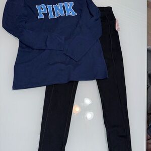 Victorias Secret Pink Blue LS XS Black Super Soft Leggings Size 4 New S4